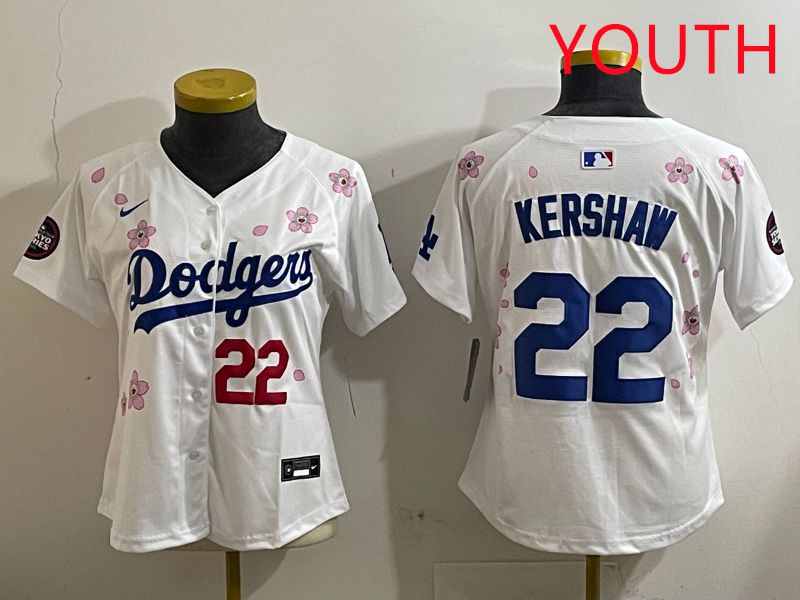 Youth Los Angeles Dodgers #22 Kershaw White Sakura Edition 2025 Nike MLB Jersey style 2